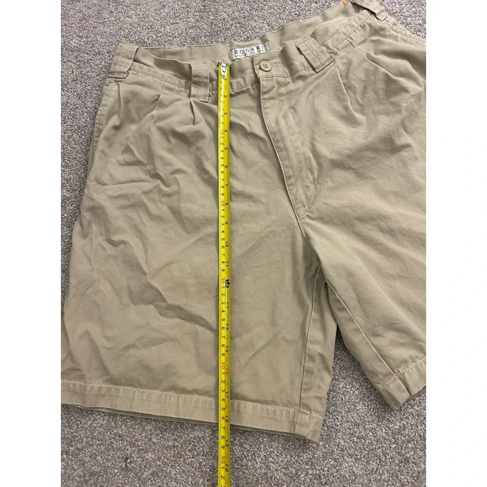 VTG Bogari Chino Shorts Mens 34 Khaki Tan Excellent Pleated Cotton Canvas Italy
